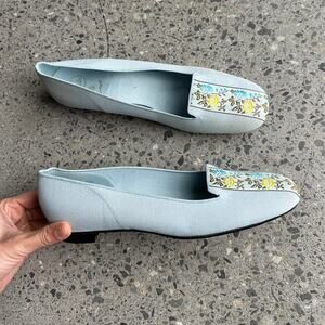 Vintage Gaymode Women’s 9 Flats Powder Blue Embroidered Loafers1960s Rare